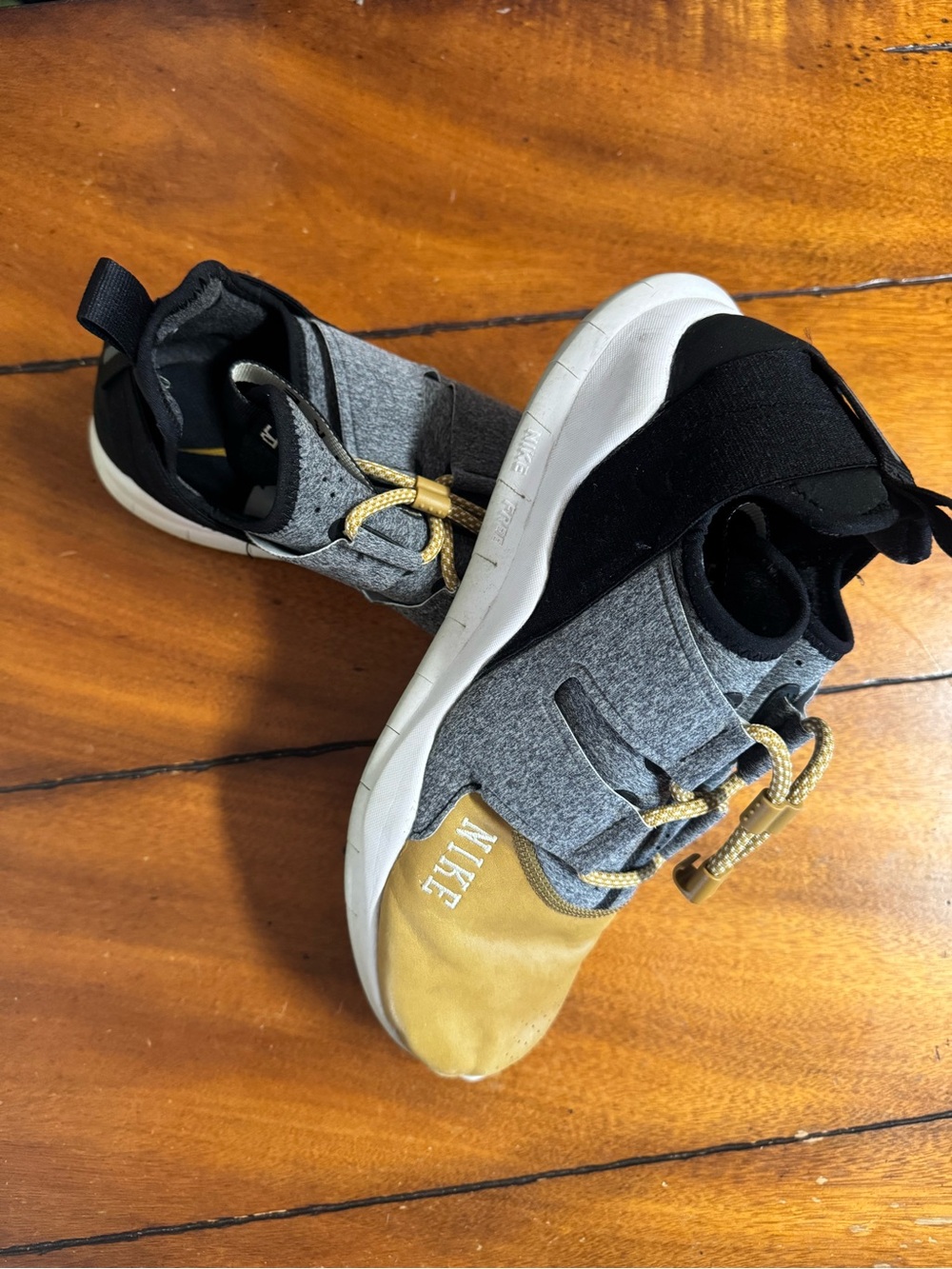 Nike Free Gold Gray Strap Sneakers Metallic Training Shoes